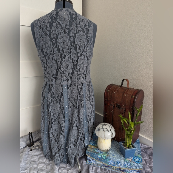Grey Blue Lace Duster Vest - XL - Picture 4 of 7